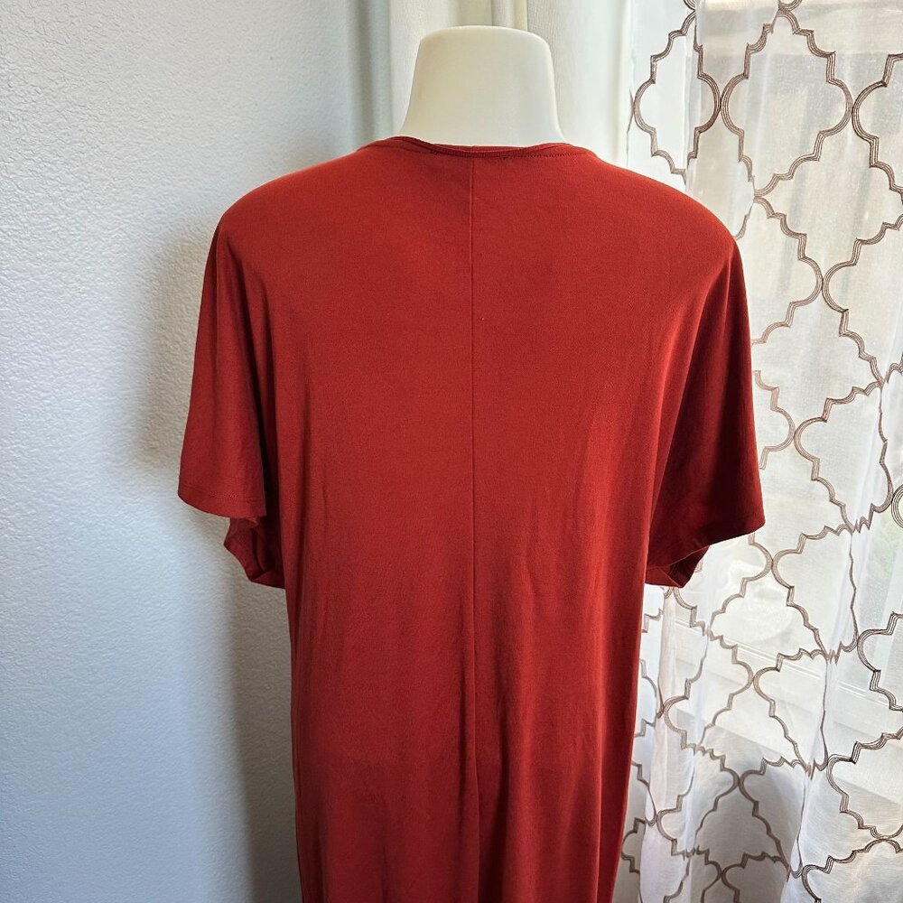 Rust Red V-Neck Maxi Dress With Pleated Front Detail & Short Sleeves - Picture 5 of 7